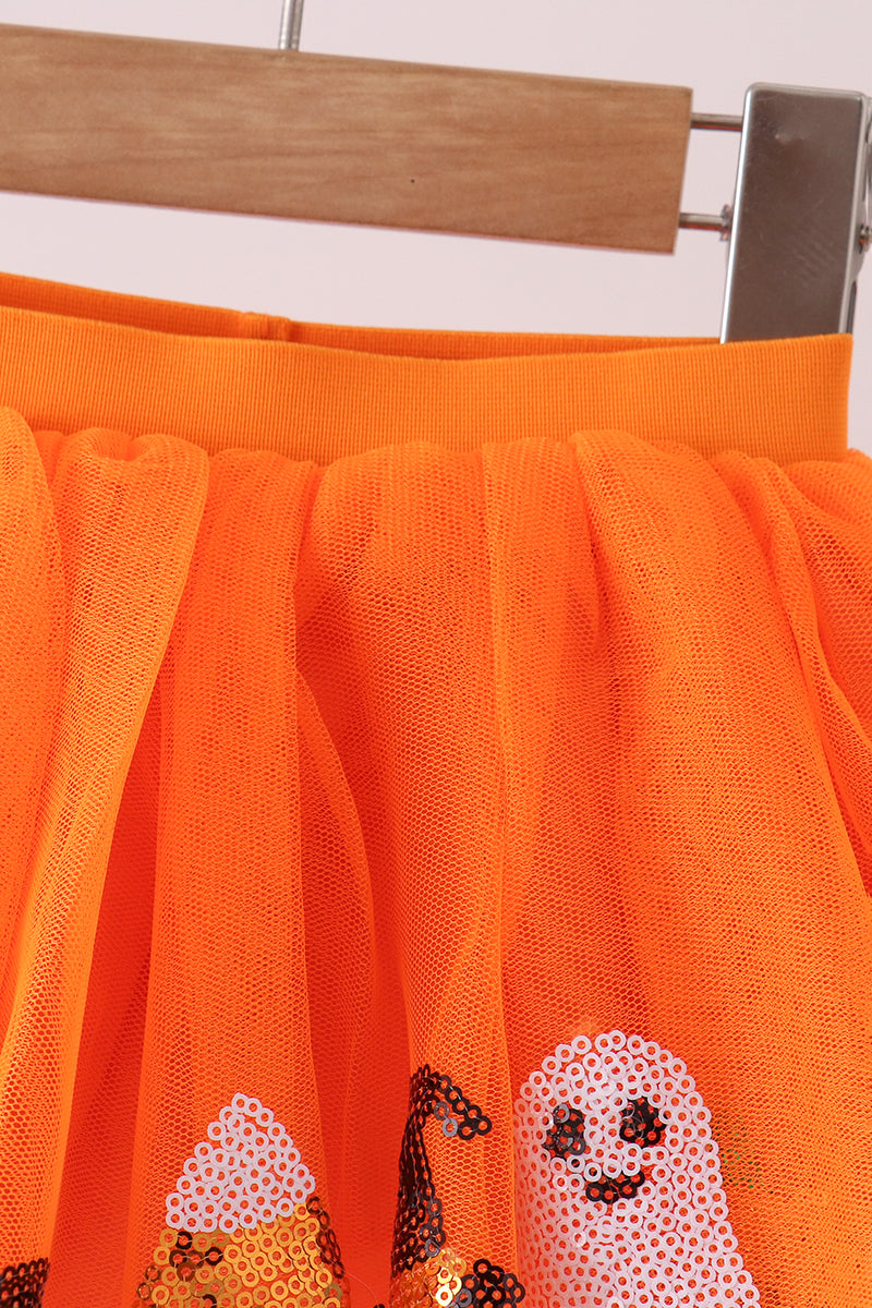 Orange Pumpkin Bat Sequin Tutu Skirts