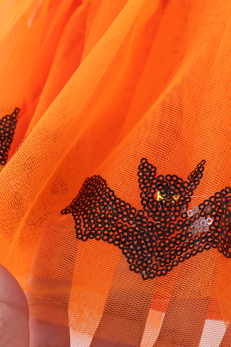 Orange Pumpkin Bat Sequin Tutu Skirts