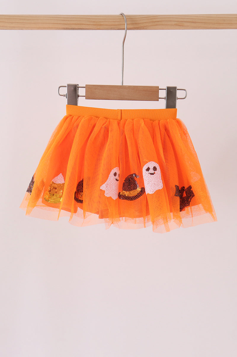 Orange Pumpkin Bat Sequin Tutu Skirts