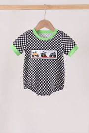 Black Car Embroidery Checkered Bubble