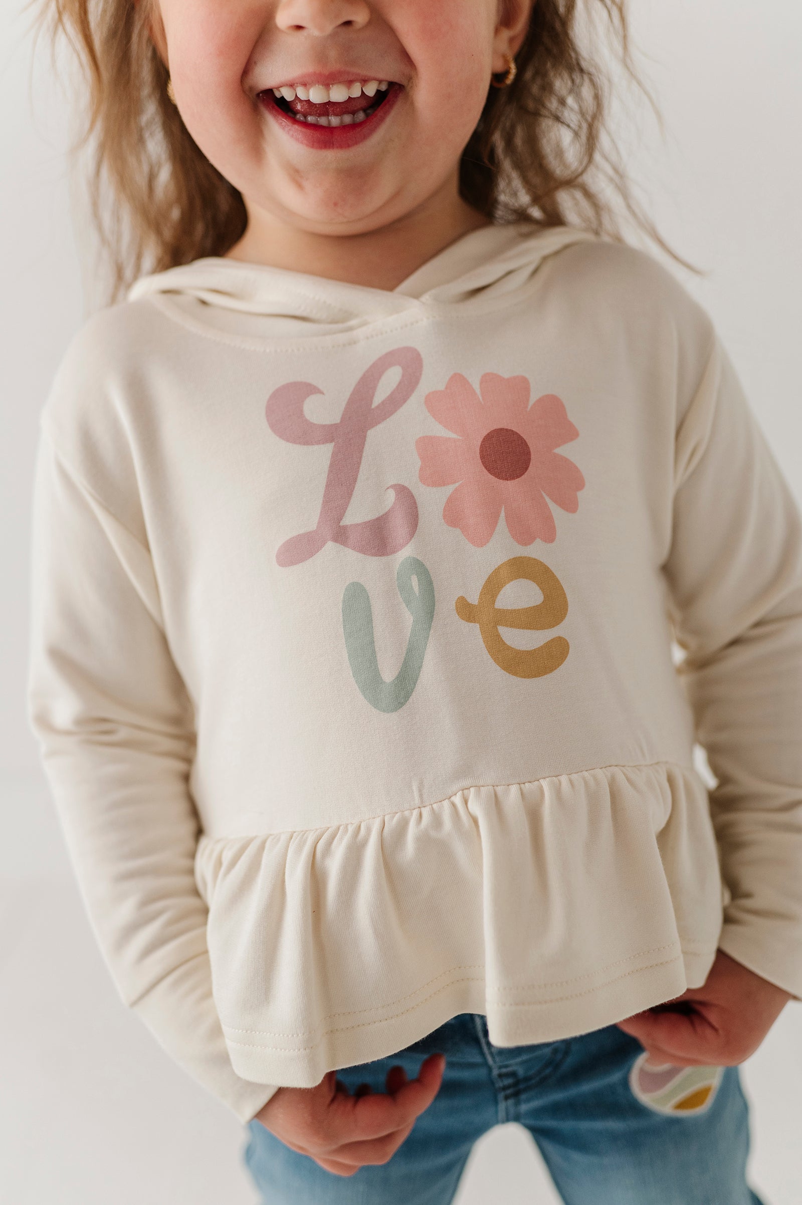 Girls Peplum Hoodie In Daisy Love