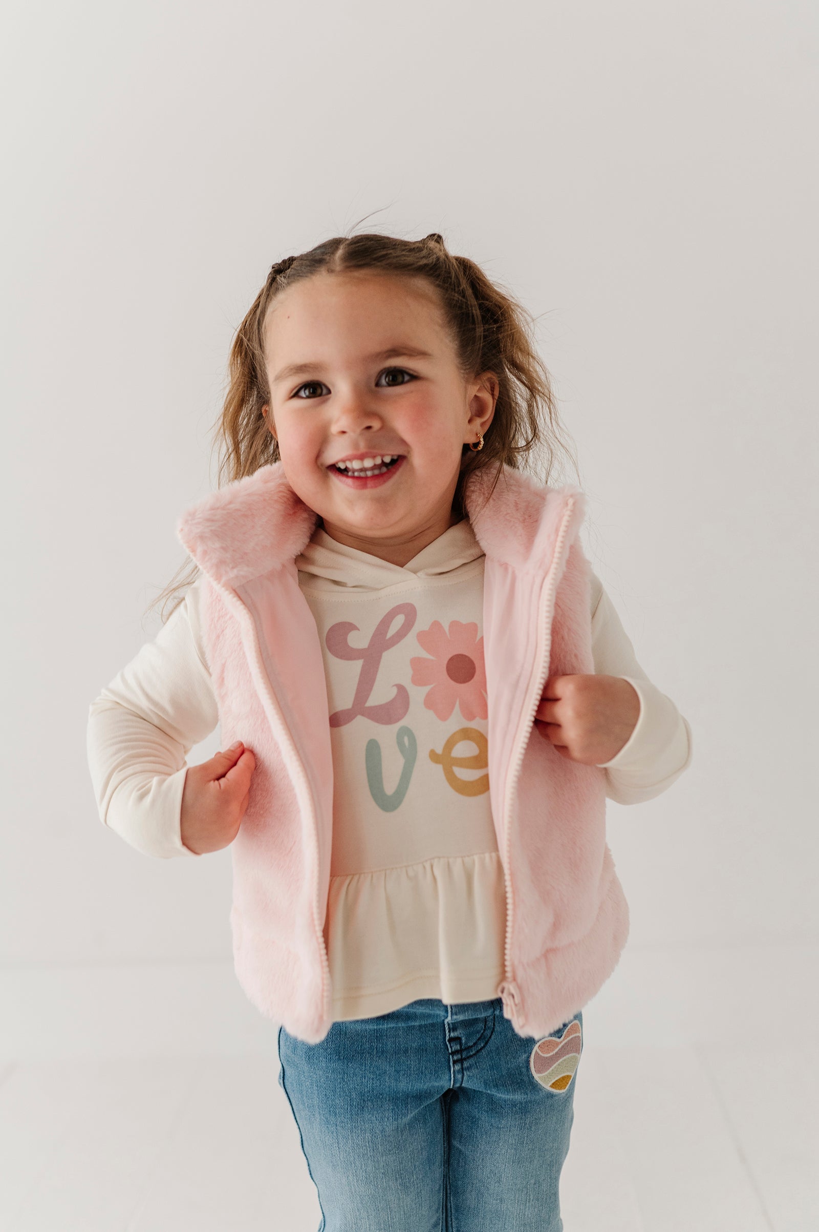 Girls Fur Vest In Light Pink