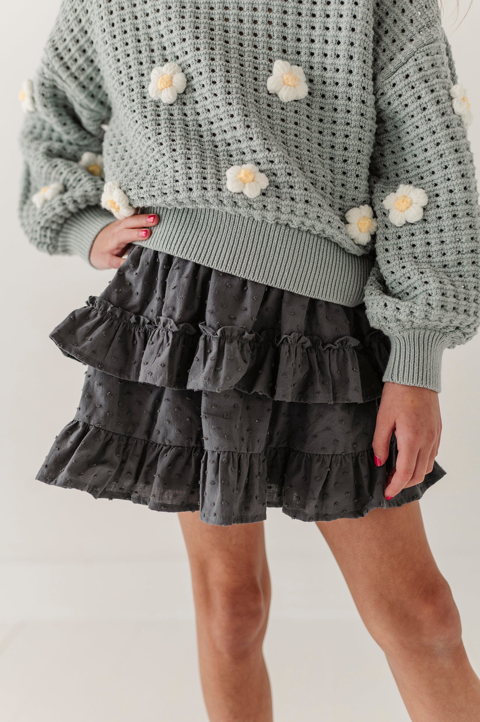 Girls Ruffled Skirt In Stormy Blue