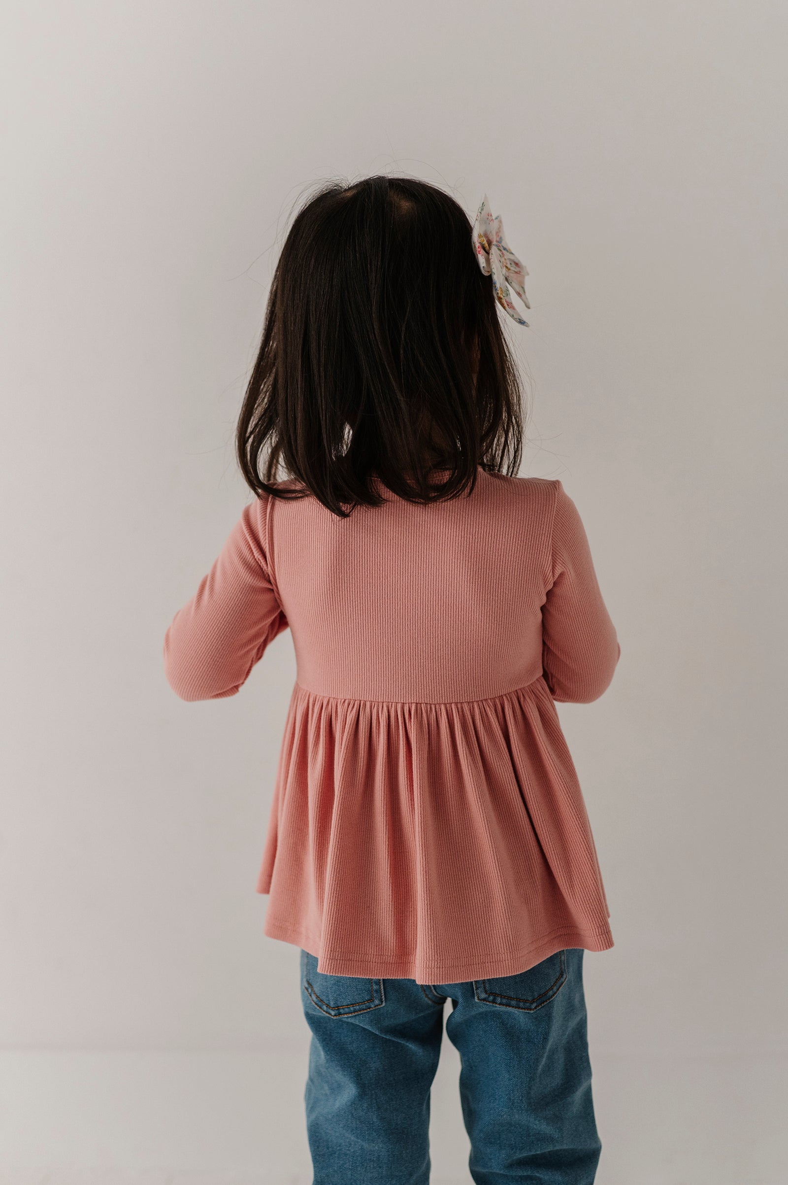 Girls Ribbed Peplum Shirt In Mellow Rose