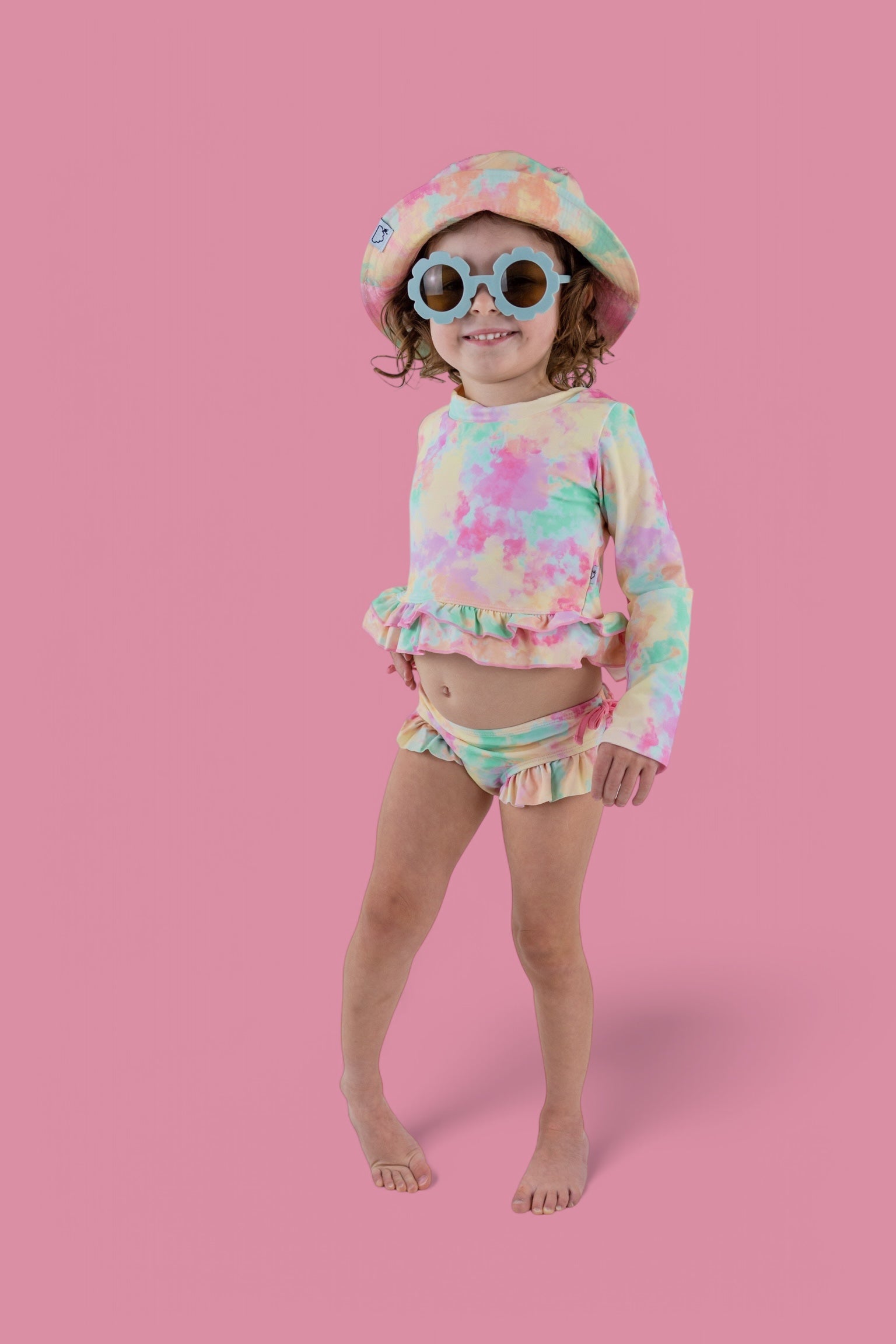 Rainbow Clouds Dream 2-piece Rash Guard Ruffle Swim Suit