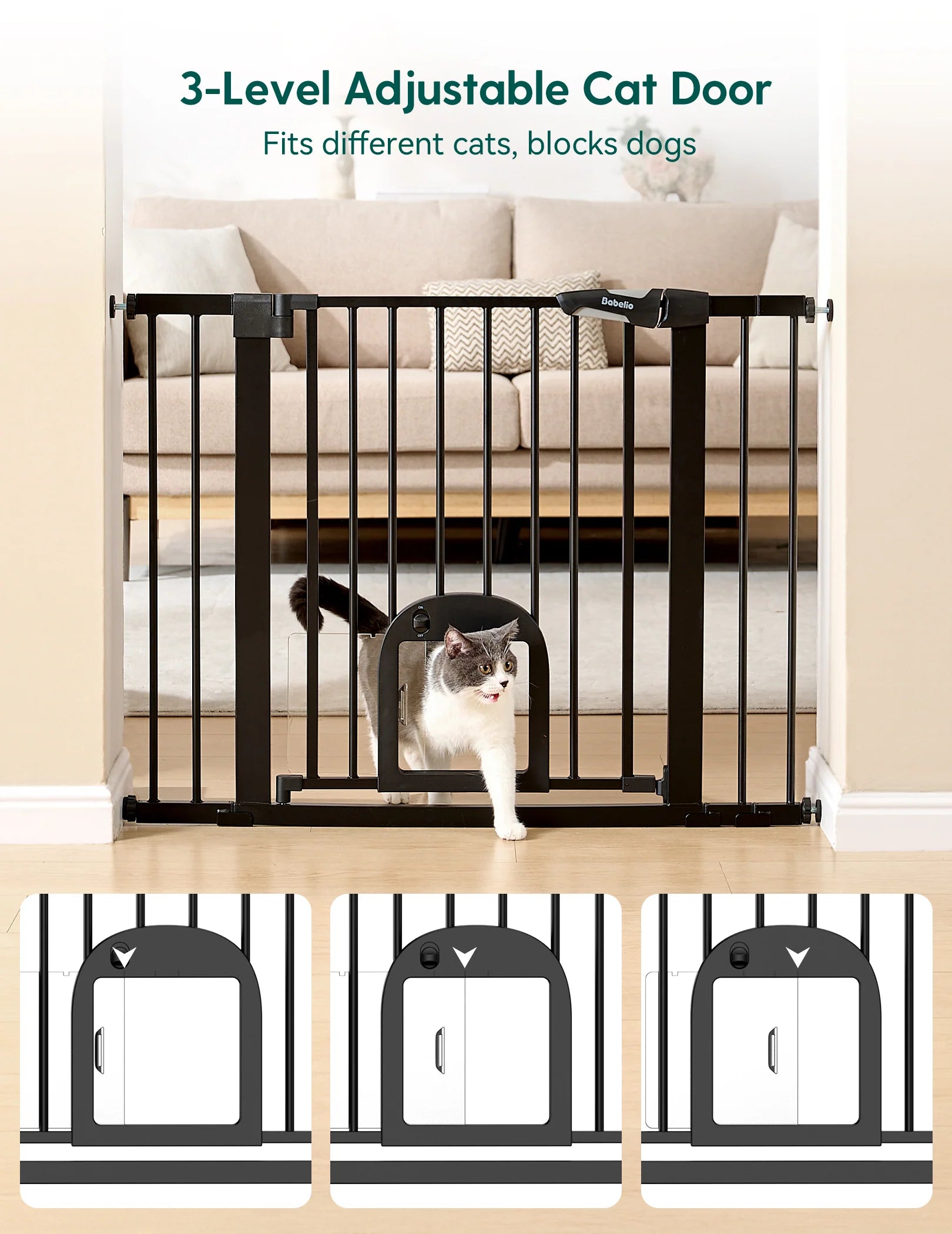 Catprivilege T7 | Expandable Stylish Baby Gate With Cat Door