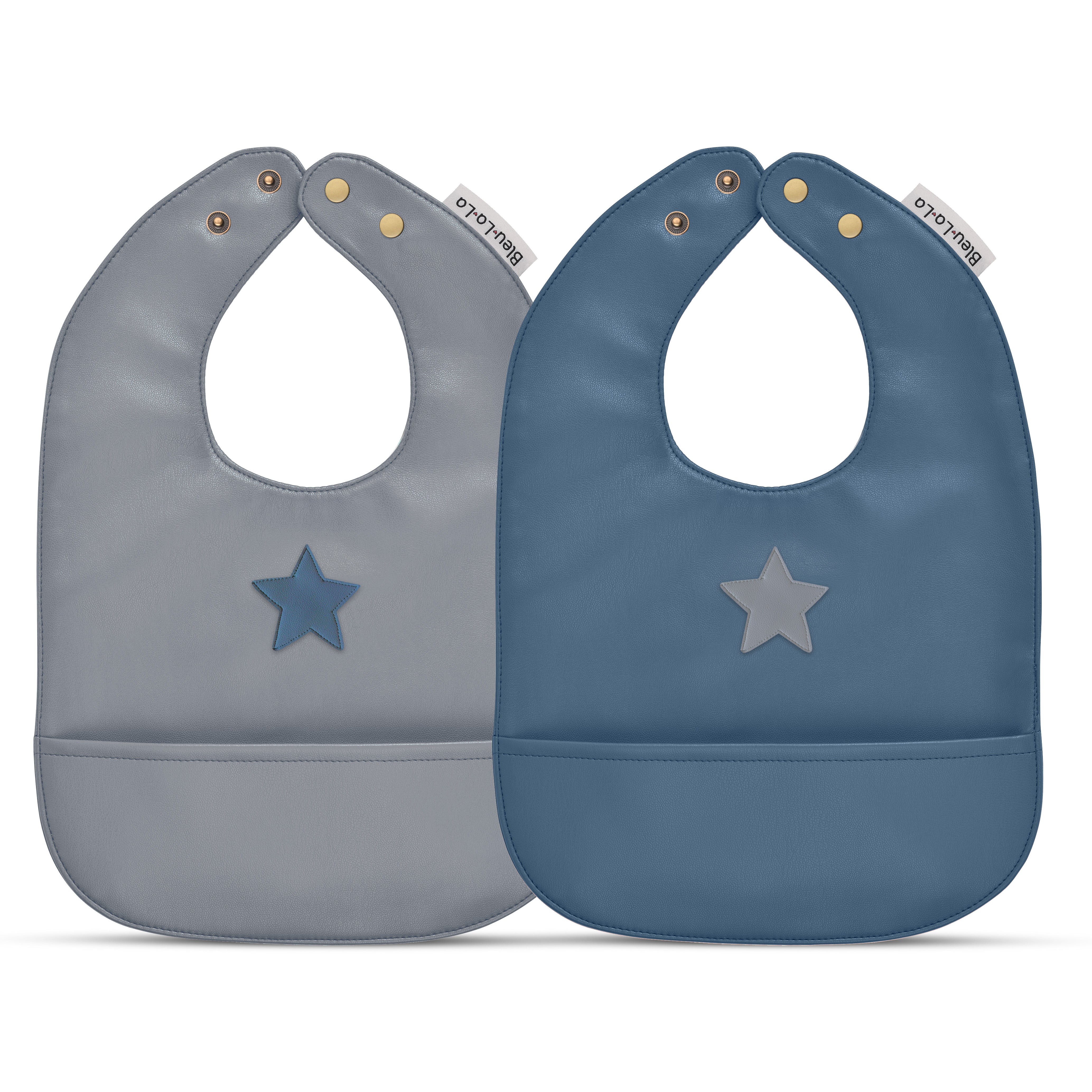 Iconic - Set Of Premium Fabric Vegan Leather Easy Clean Bibs 12-24 Months By Bleu La La