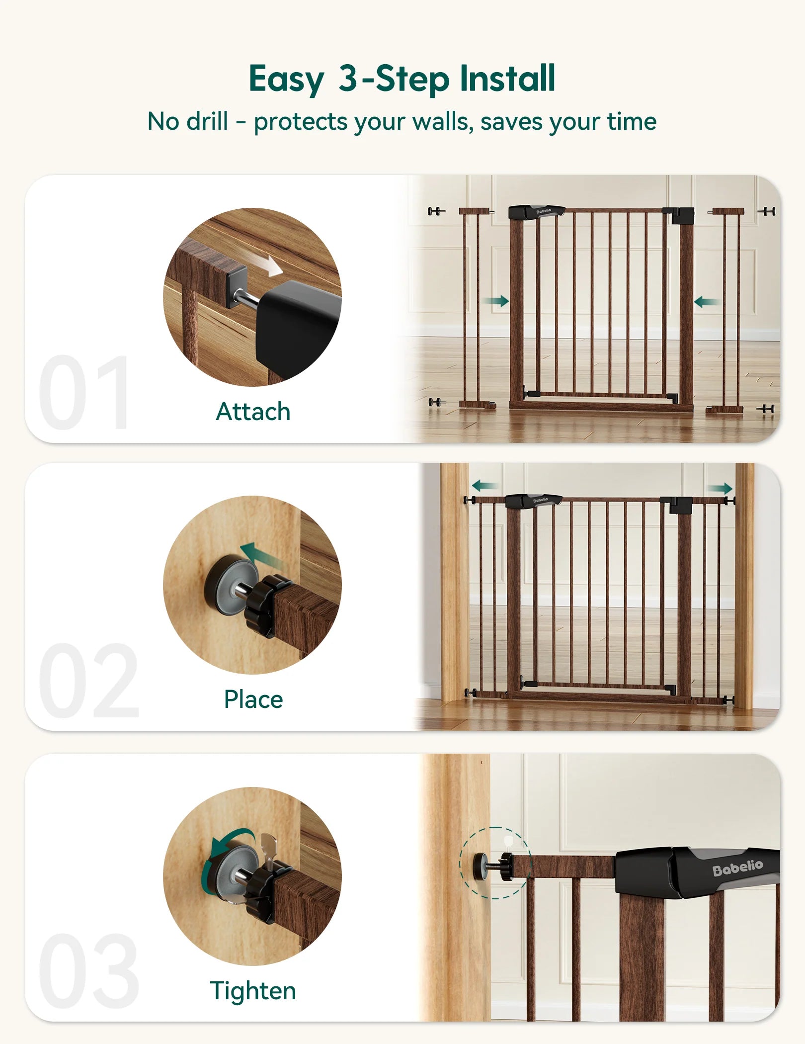 Pressguard P7 | Expandable Baby Gate Pressure Mounted Fits Standard To Wide