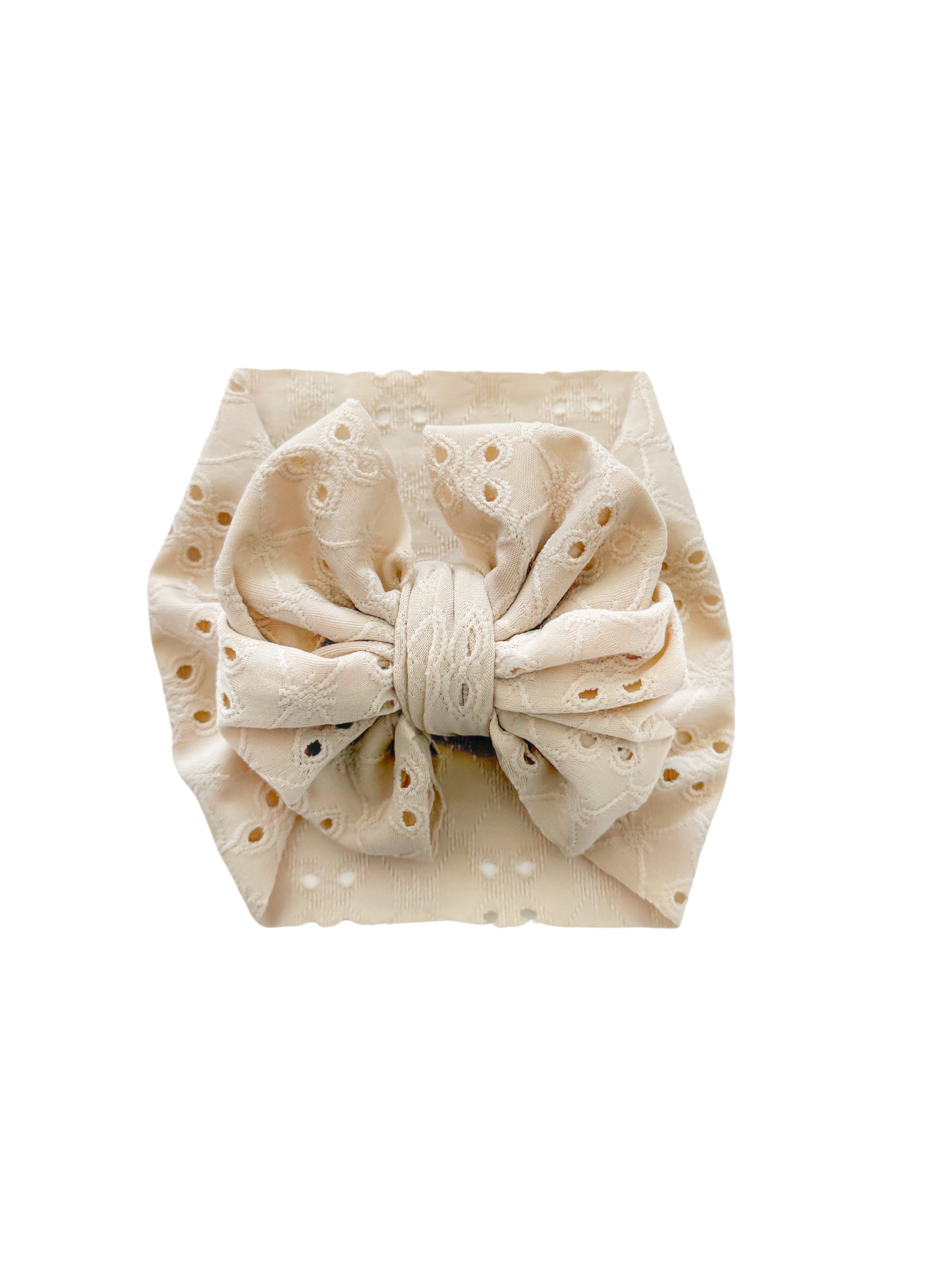 Eyelet Headwrap Bow- Beige