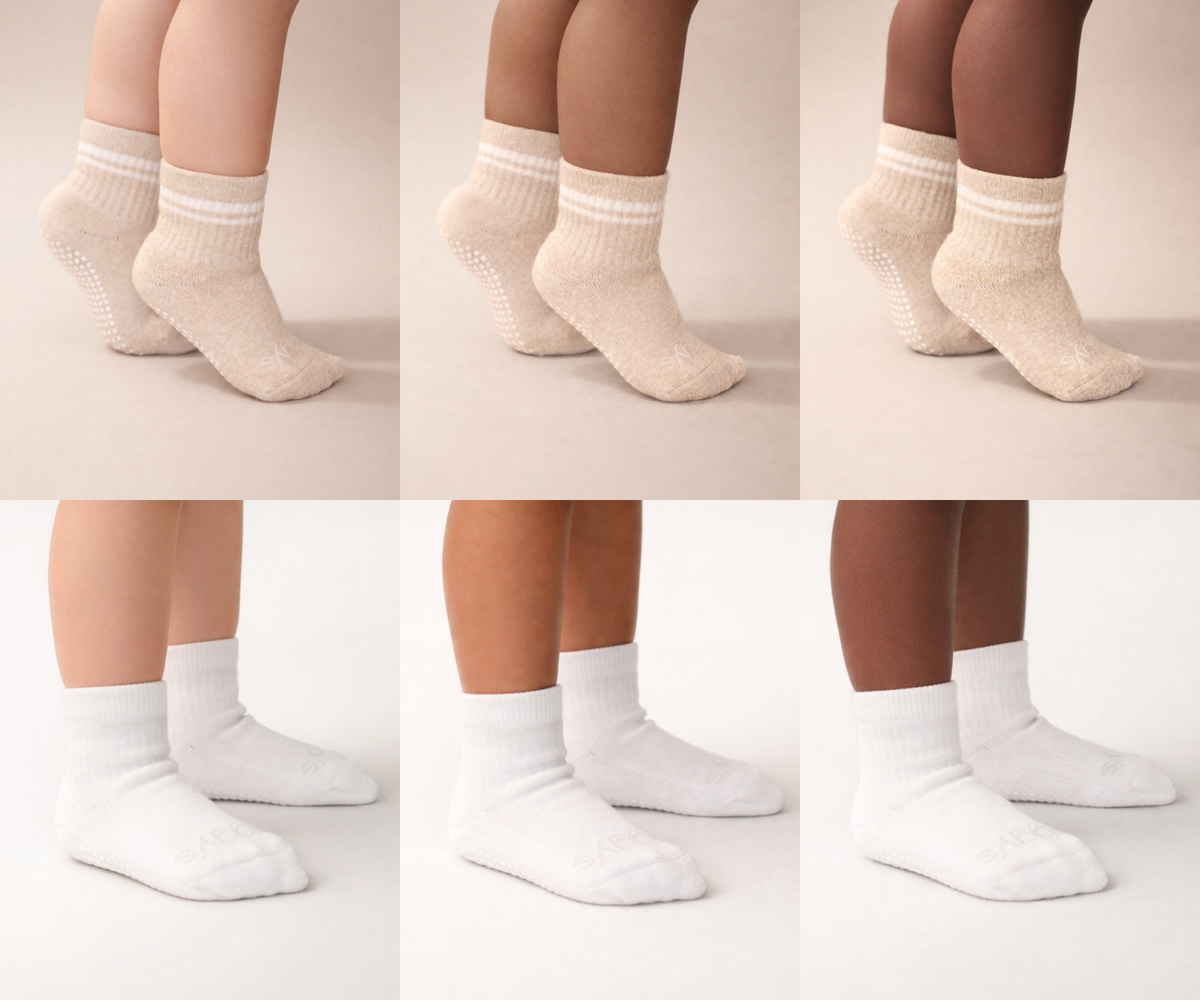 Toddler Gripper Crew Socks 4-pack (12-24 Months) - Oat