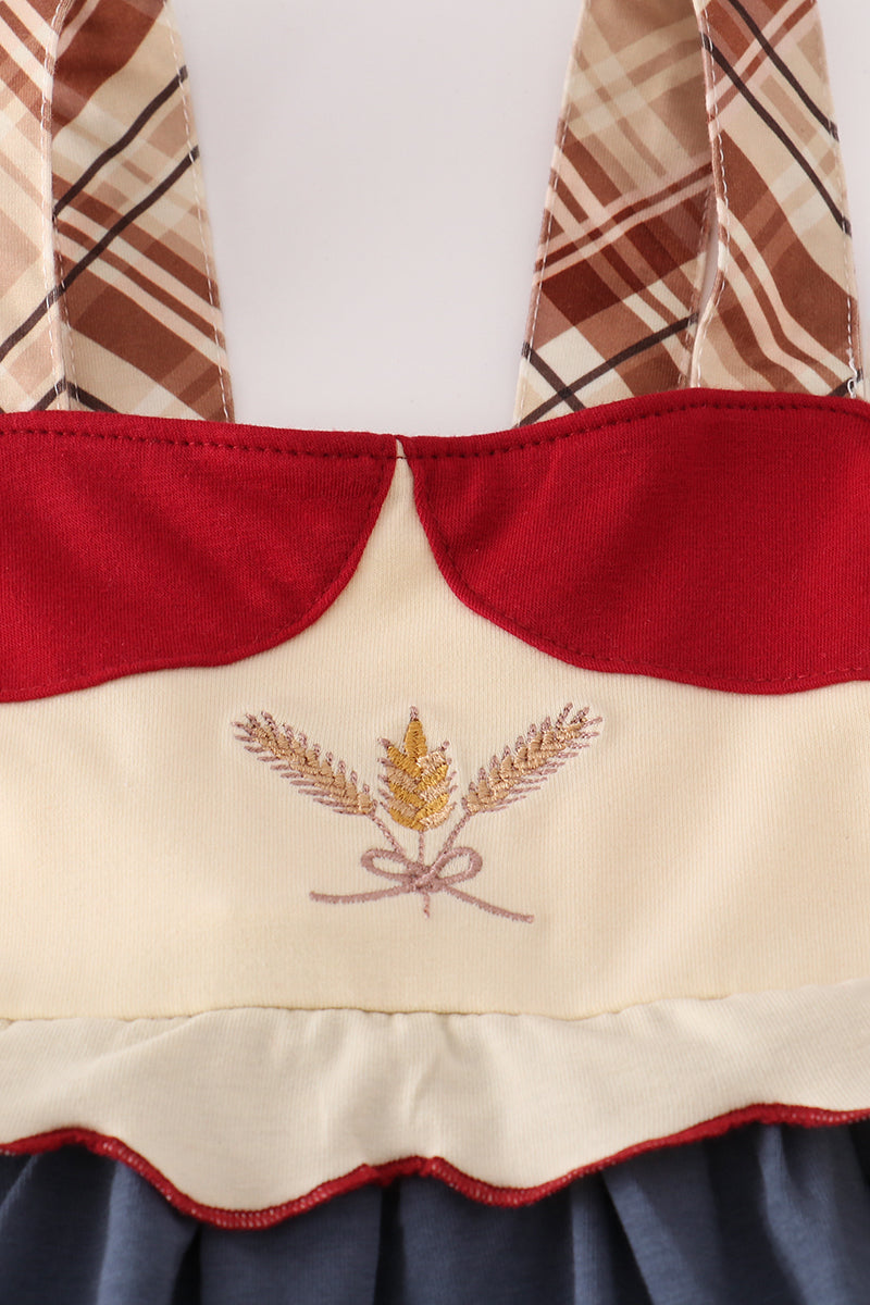 Wheat Embridery Ruffle Pants Set