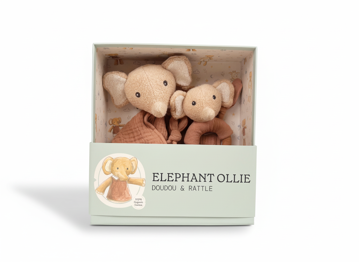 Ollie the Elephant Doudou + Rattle Gift Set