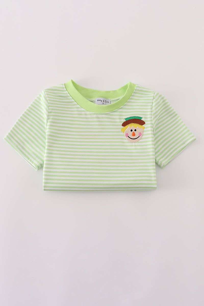 Green Scarecrow Embroidery Stripe Top