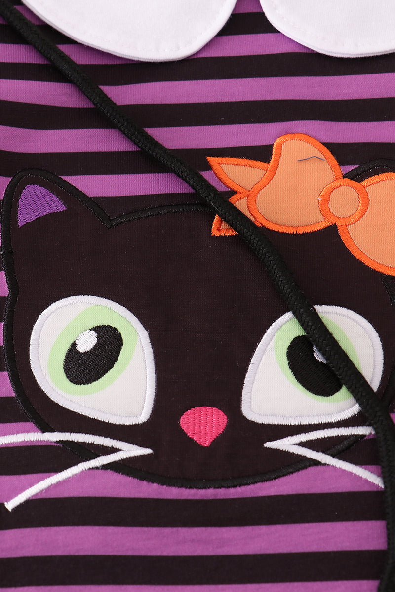Purple Halloween Cat Stripe Dress 2pc Set
