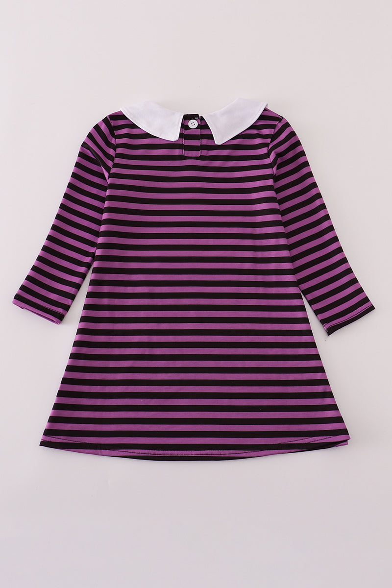 Purple Halloween Cat Stripe Dress 2pc Set