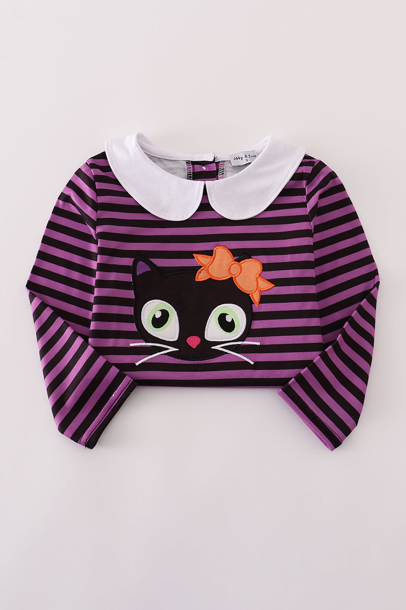 Purple Halloween Cat Stripe Dress 2pc Set