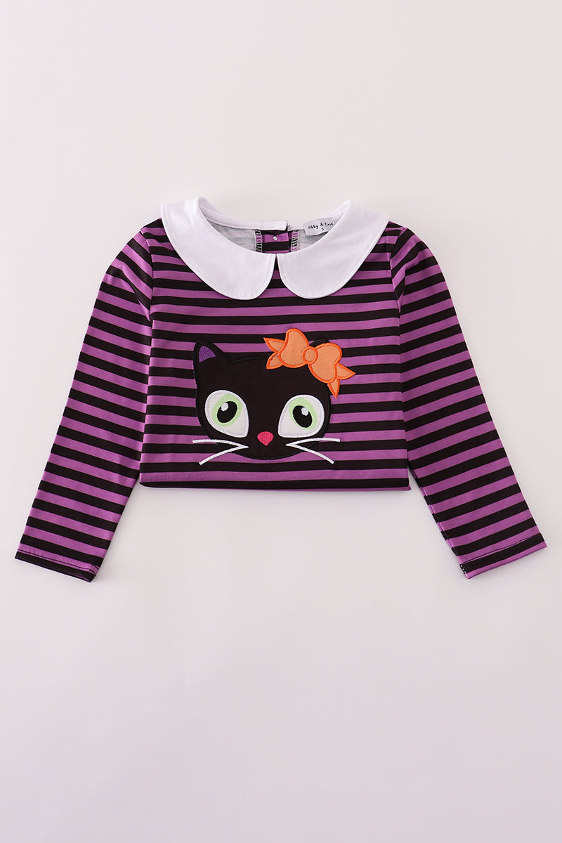 Purple Halloween Cat Stripe Dress 2pc Set