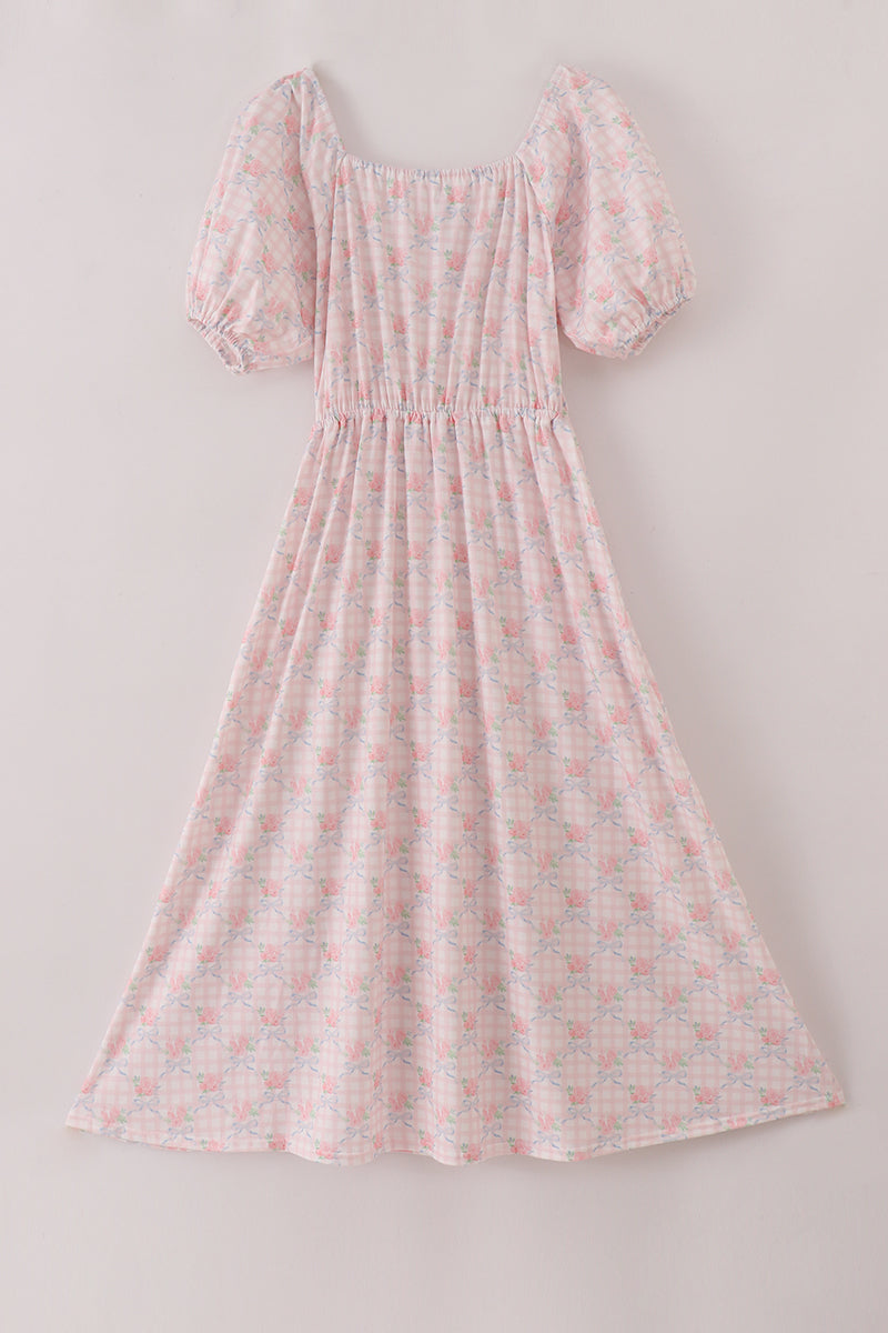 Pink Floral Print Mom Dress