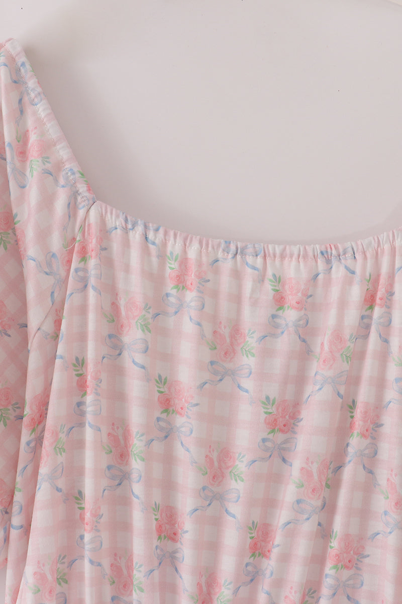 Pink Floral Print Mom Dress