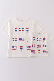 Flag Bow Ice-cream Sequin Mom&me Top