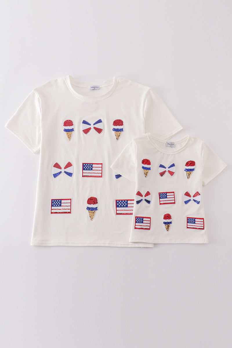 Flag Bow Ice-cream Sequin Mom&me Top