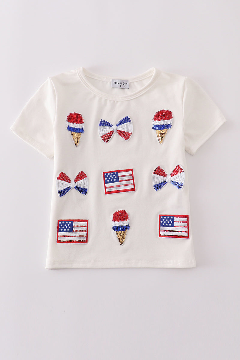 Flag Bow Ice-cream Sequin Mom&me Top