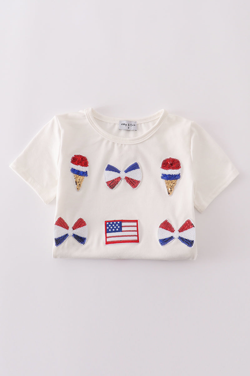 Flag Bow Ice-cream Sequin Mom&me Top