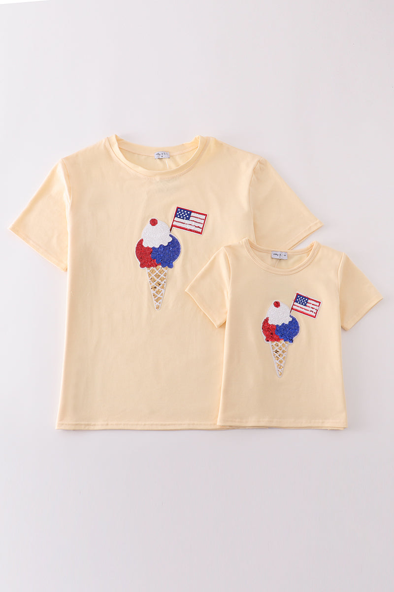 Ice Cream Flag Sequin Mom&me Top