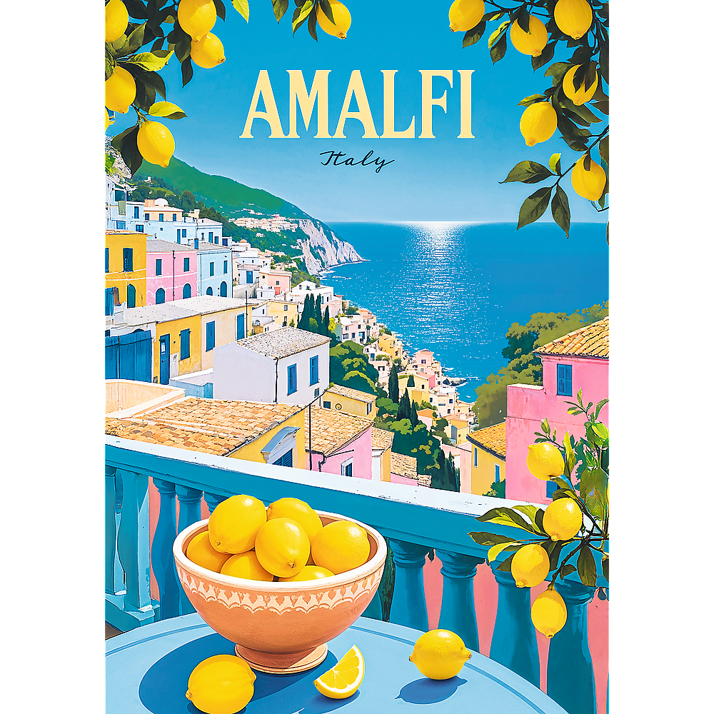 Premium Plus Vintage Poster: Amalfi, Italy 1000 Piece Puzzle