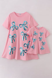 Pink Bow Sequin Mom&me Dress