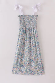 Vintage Meadow Print Smocked Mom Dress