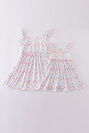 Blue Bow Lattice Print Mom&me Dress