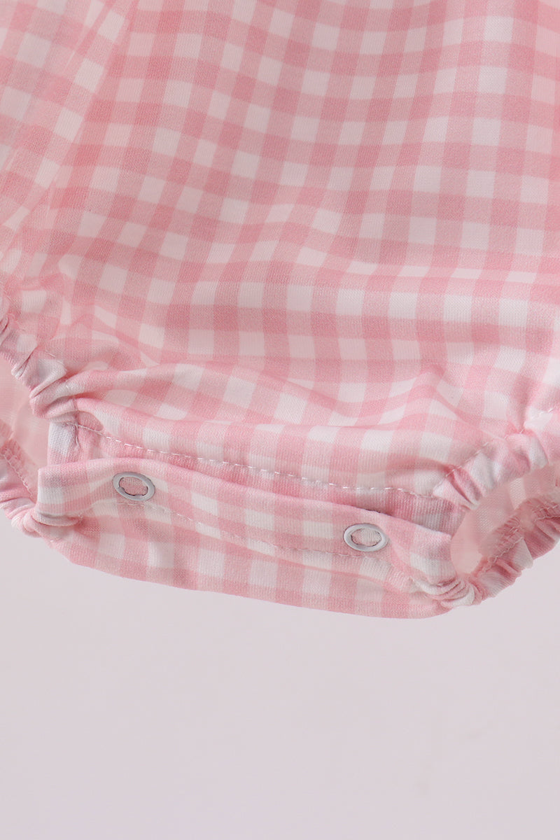 Pink Strawberry Embroidery Gingham Bubble