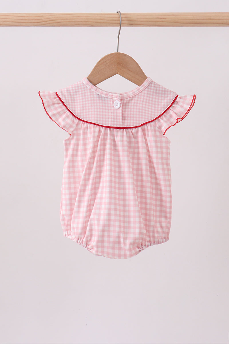 Pink Strawberry Embroidery Gingham Bubble