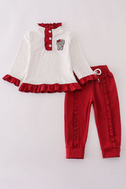 Alabama Polka Dot Elephant French Knot Ruffle Pants Set
