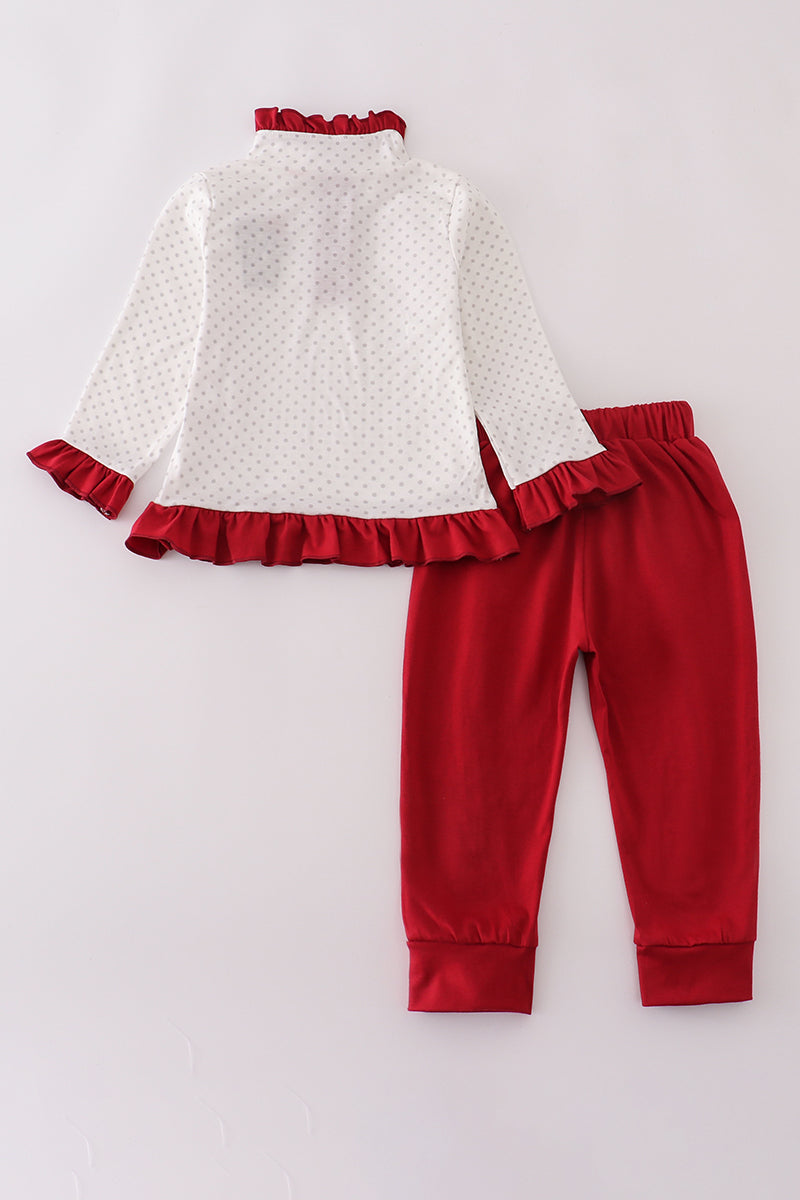 Alabama Polka Dot Elephant French Knot Ruffle Pants Set