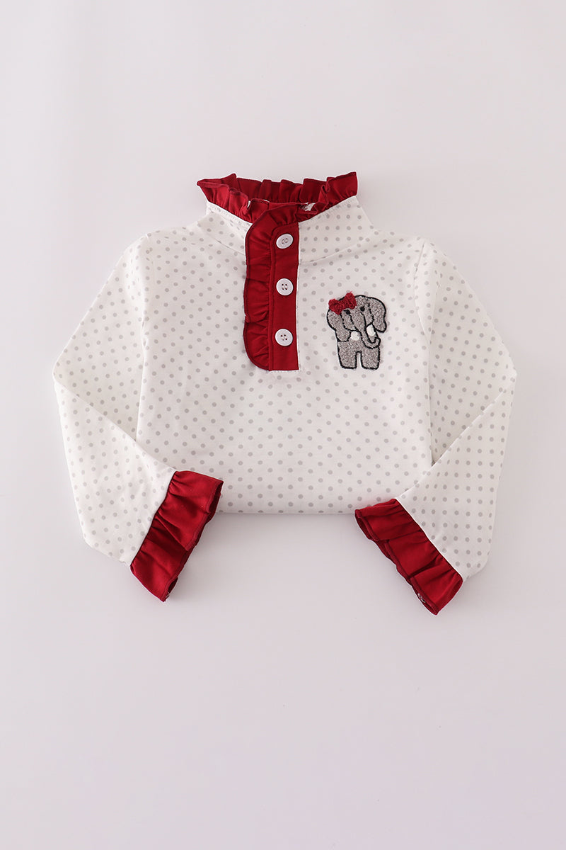 Alabama Polka Dot Elephant French Knot Ruffle Pants Set