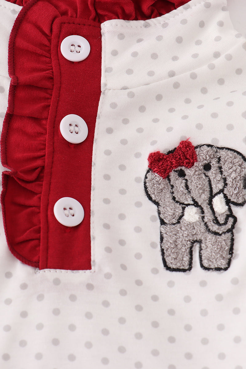Alabama Polka Dot Elephant French Knot Ruffle Pants Set