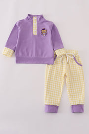 Purple Lsu Embroidery Pants Set
