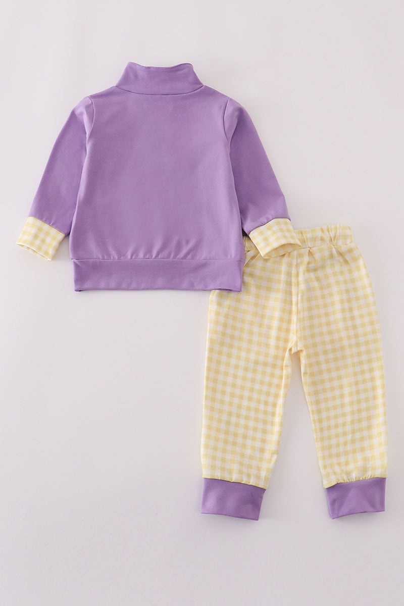 Purple Lsu Embroidery Pants Set