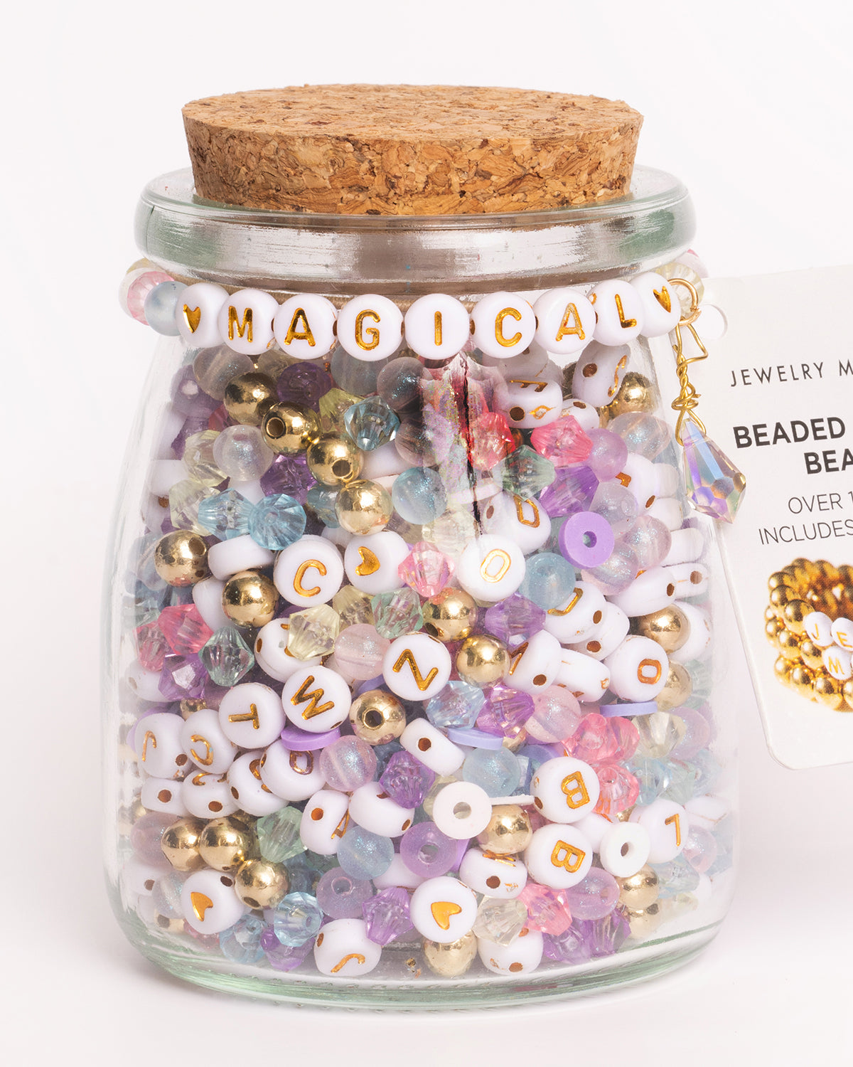 Magical Metallic Gold Round Letters & Crystals Diy Bead Jar