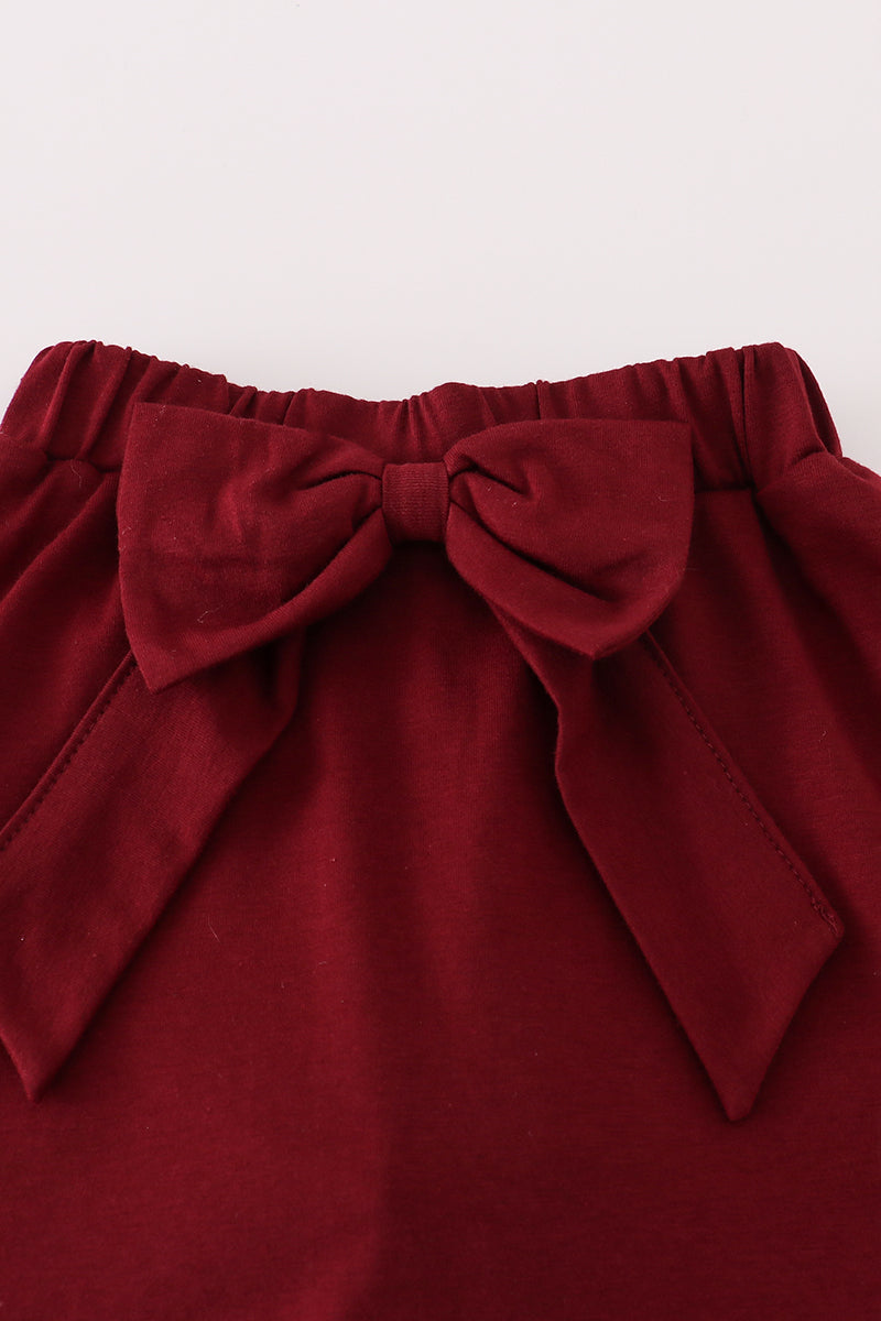 Maroon Mississippi Embroidery Bow Skorts Set