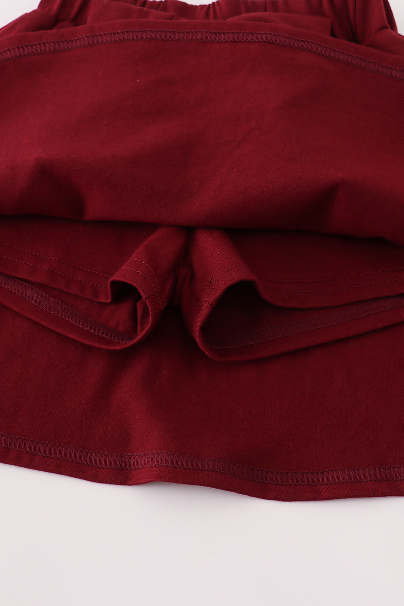 Maroon Mississippi Embroidery Bow Skorts Set