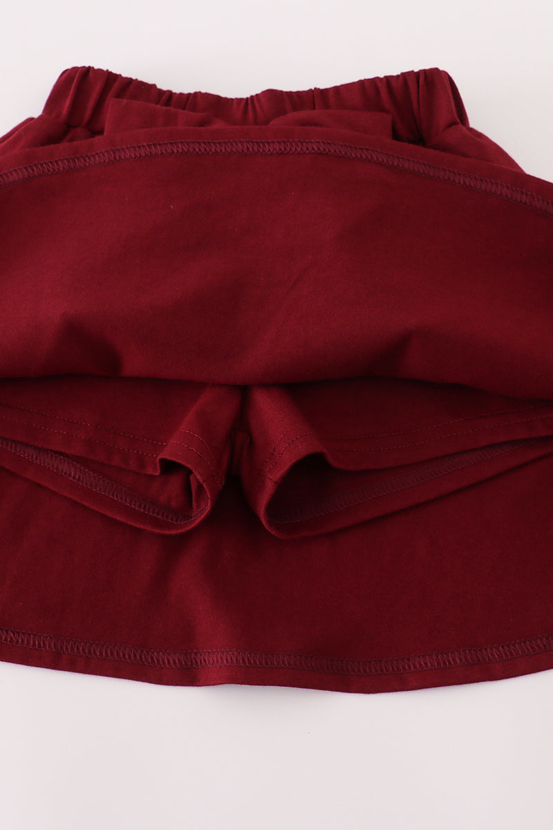 Maroon Mississippi Embroidery Bow Skorts Set