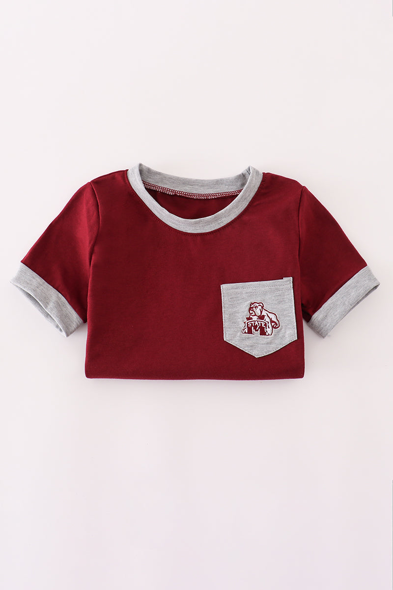 Maroon Mississippi Embroidery Top