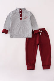 Maroon Mississippi Embroidery Pants Set