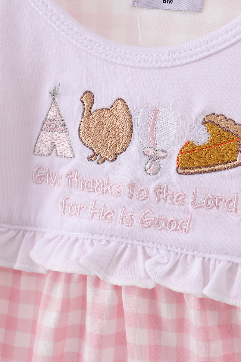 Pink Plaid Print Turkey Embroidery Girl Bubble