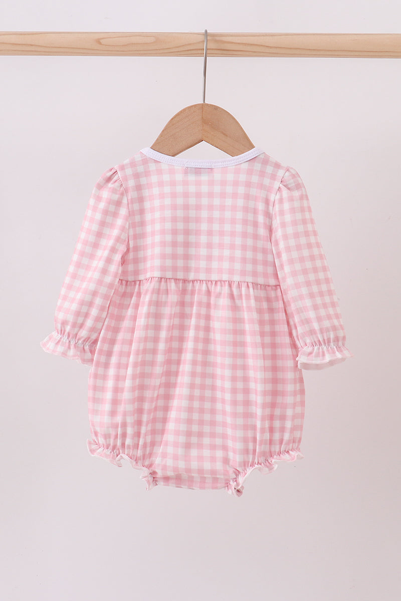 Pink Plaid Print Turkey Embroidery Girl Bubble
