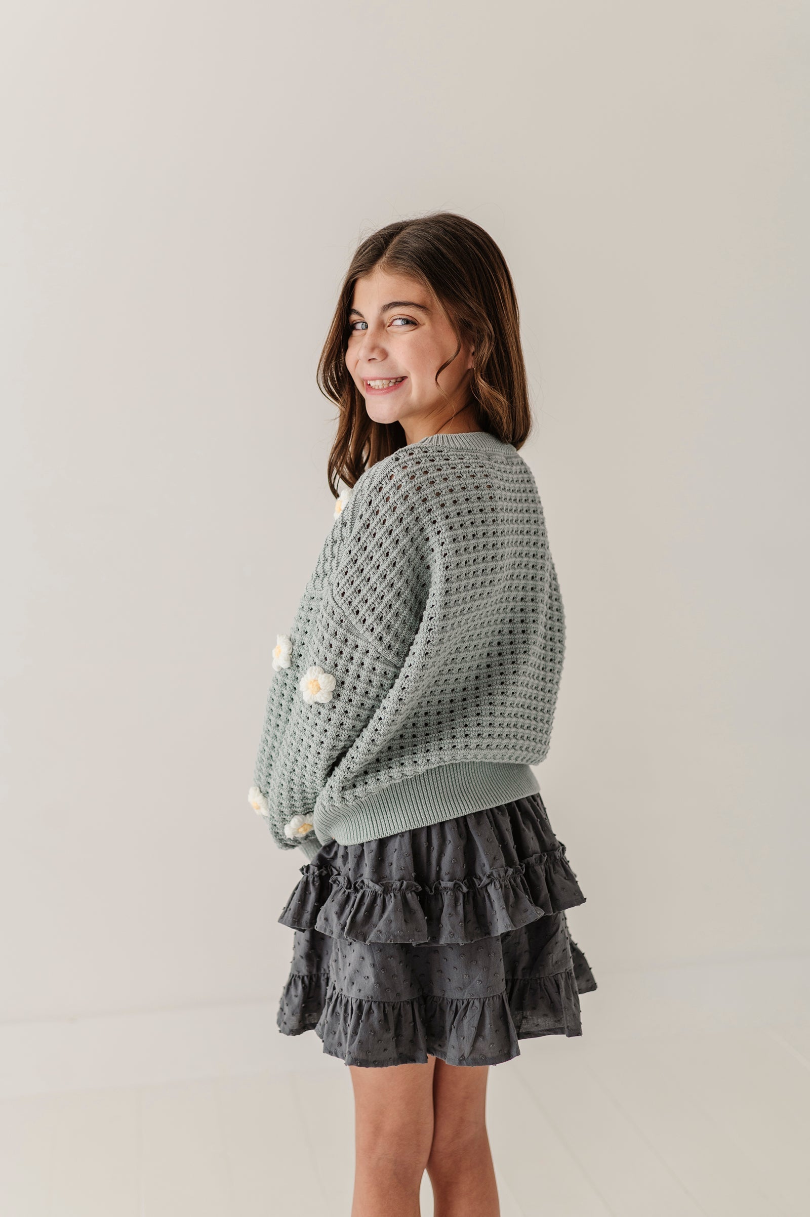 Girls Ruffled Skirt In Stormy Blue