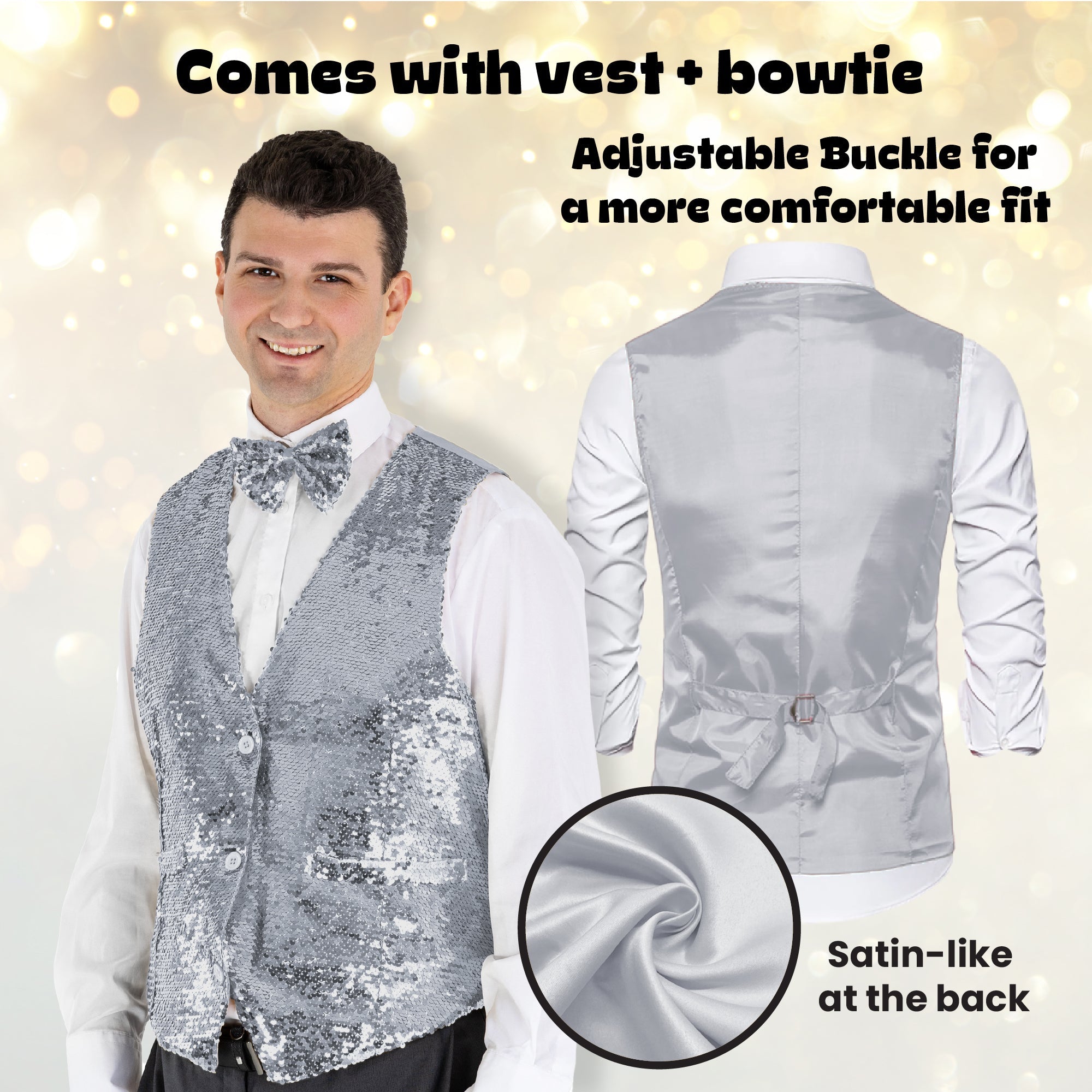Sequin Vest With Bowtie - Adults